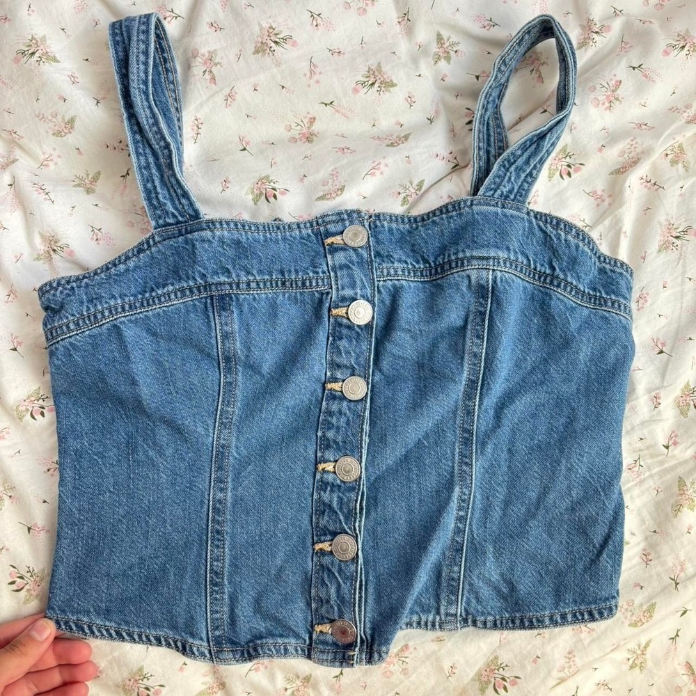 Levi's Denim Button Down Corset‎ Camisole Crop Top Small S